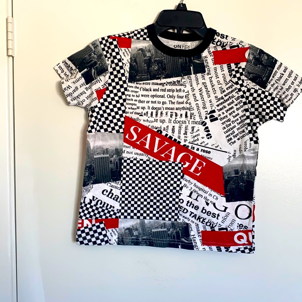 T shirt, size small On Fire black, red, gray